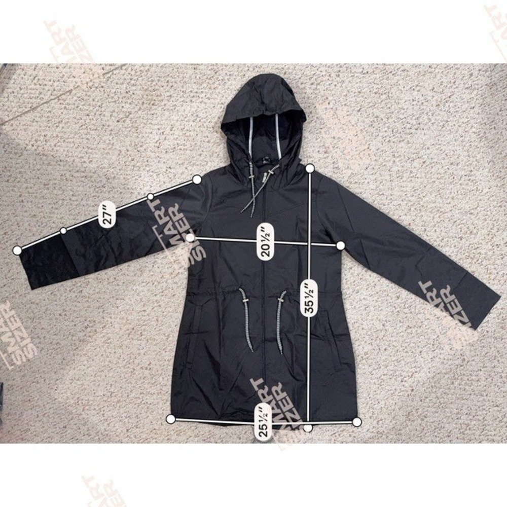 Long Tall Sally Black Hooded Rain Jacket Cinch Waist NWT US 8Tall - Picture 6 of 7